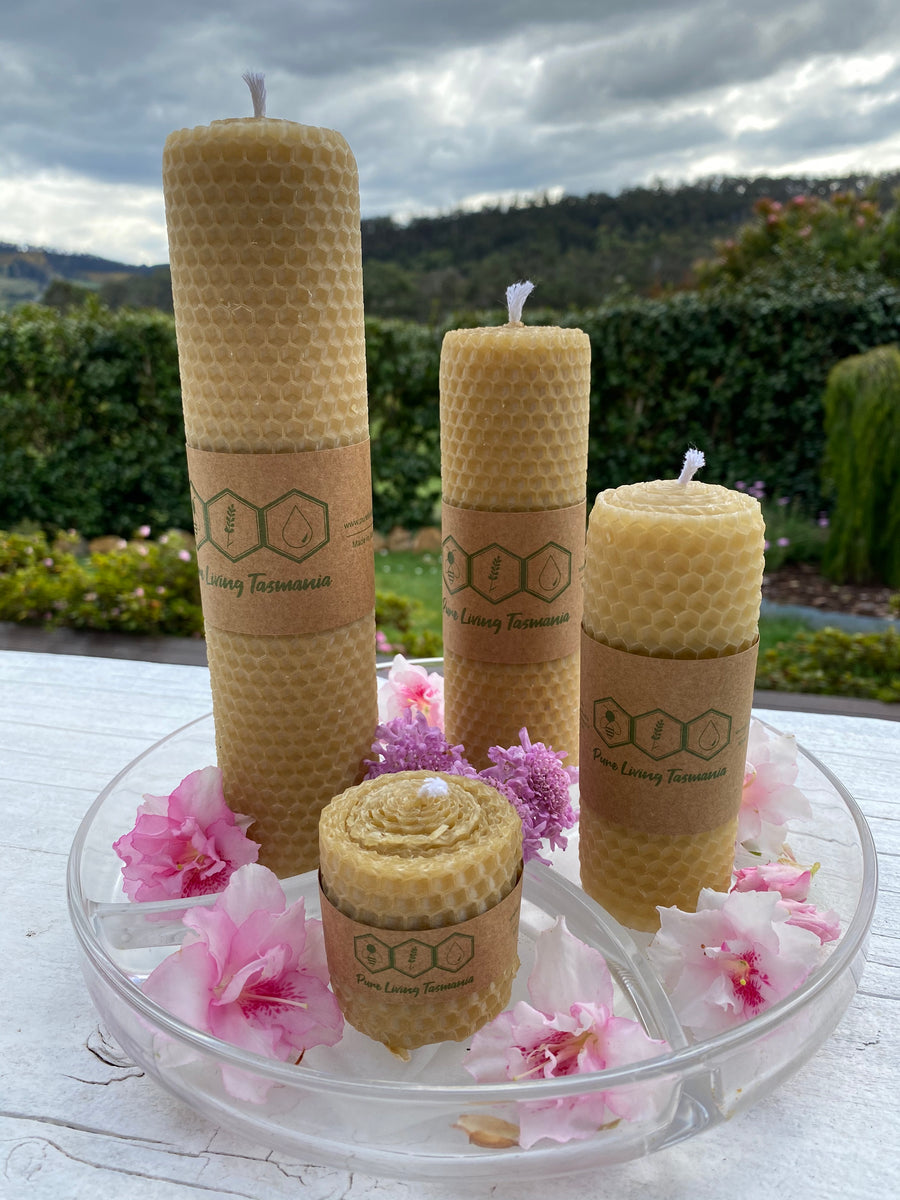 100 Pure Tasmanian Beeswax Candle Rolled 20cm Pure Living Tasmania